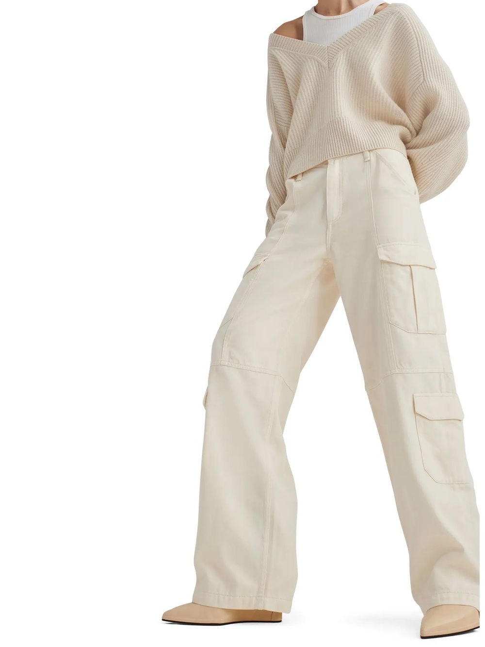 rag & bone Wide-Leg Cargo Pants in Cream